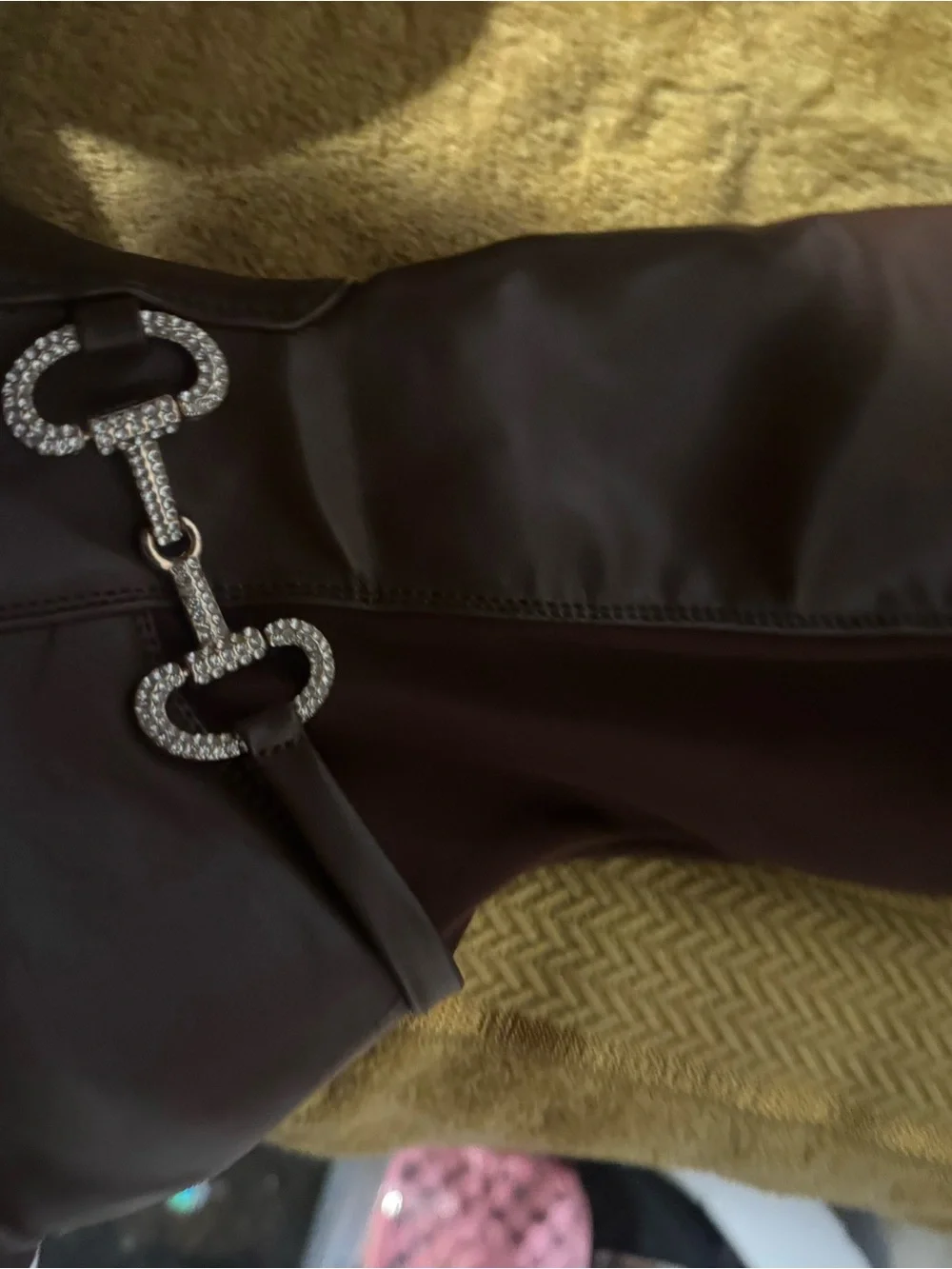 Over-the-Knee Dark Brown Boot with Rhinestone Bit Accent